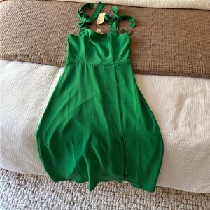 Monteau Vibrant Green Dress with Bow Straps